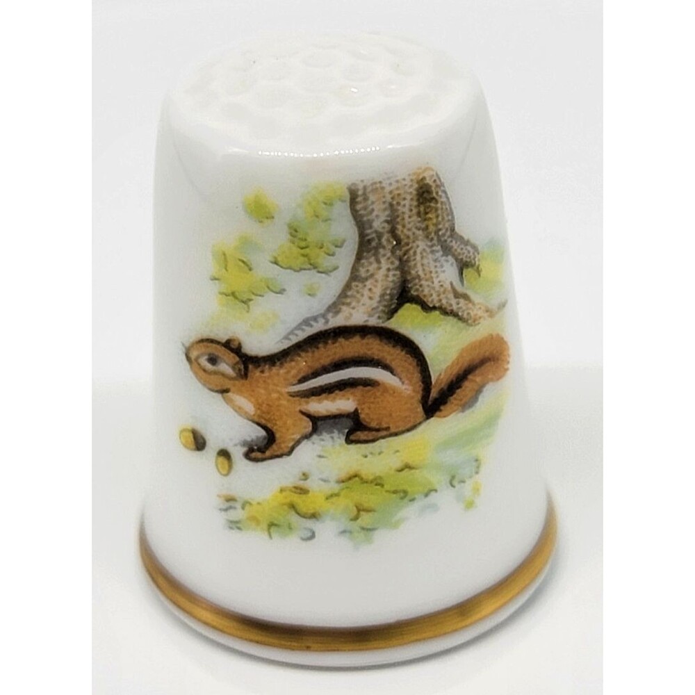 Royal Worcester Bone China Thimble Woodland Chipmunk Design Made in England Vtg.